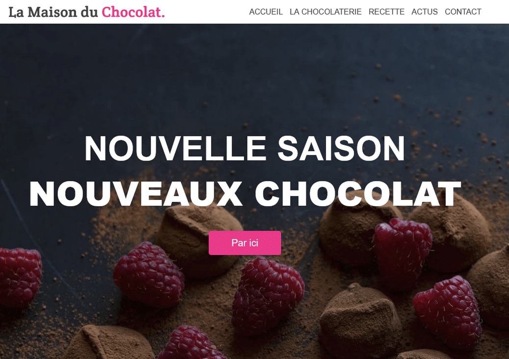 Page Web pour "La maison du chocolat"